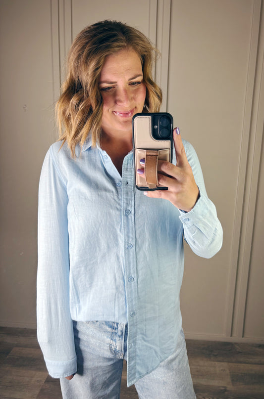 BLUE LINEN BUTTON DOWN
