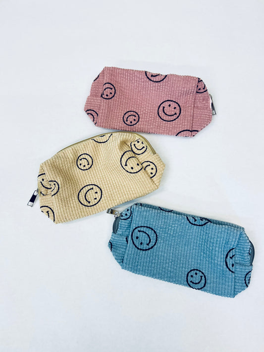 PRINTED SMILEY CORDUROY POUCH