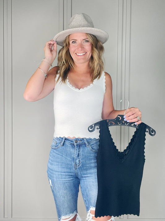 SCALLOPED SWEATER TANK