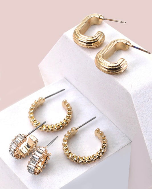 TRIO HUGGIE HOOP EARRINGS