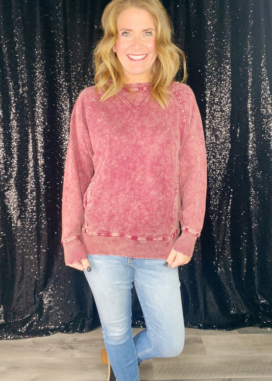 ACID WASHED FRENCH TERRY PULLOVER W/ POCKETS ‘BF