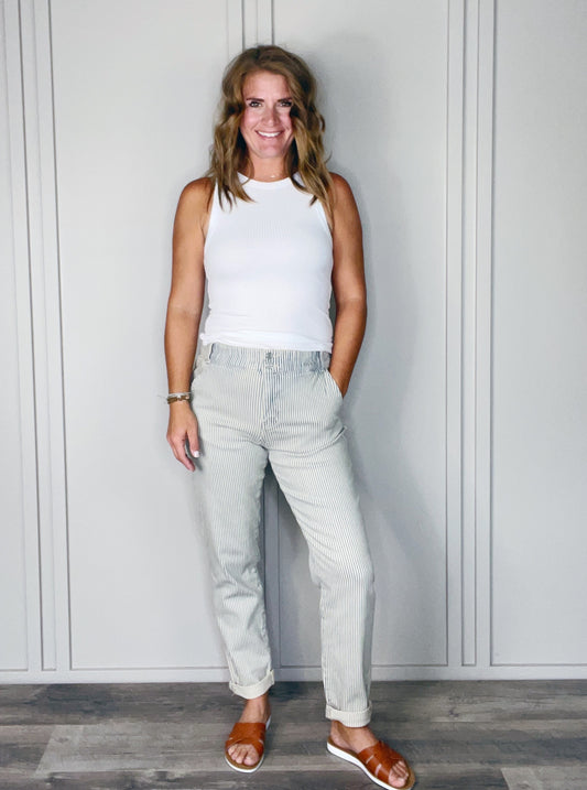 STRIPE MOM JEAN