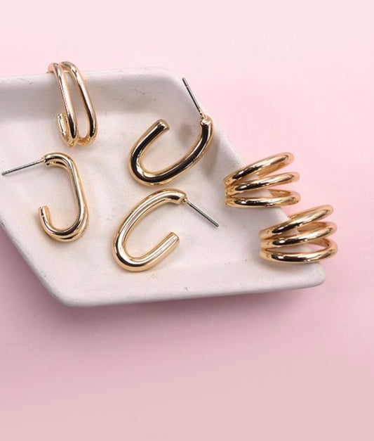 GEO DOUBLE ROW HOOP EARRING SET