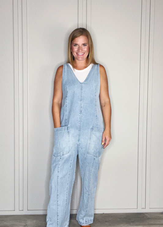 LOW RISE POCKET DENIM OVERALL