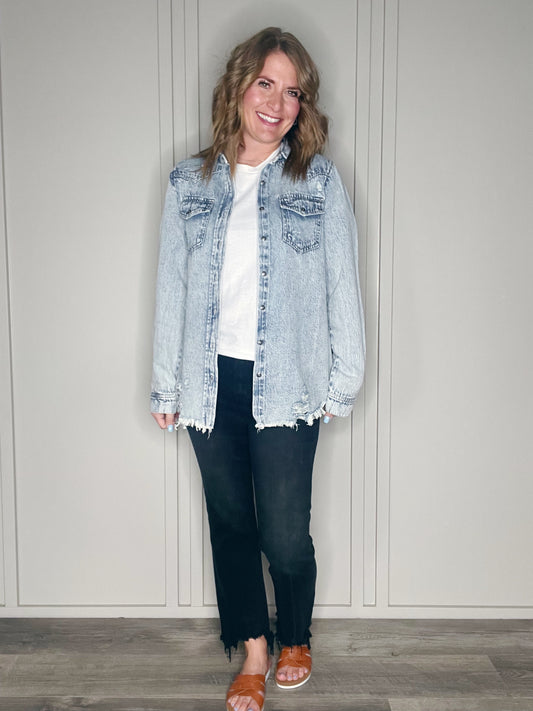 DISTRESSED DENIM SHIRT