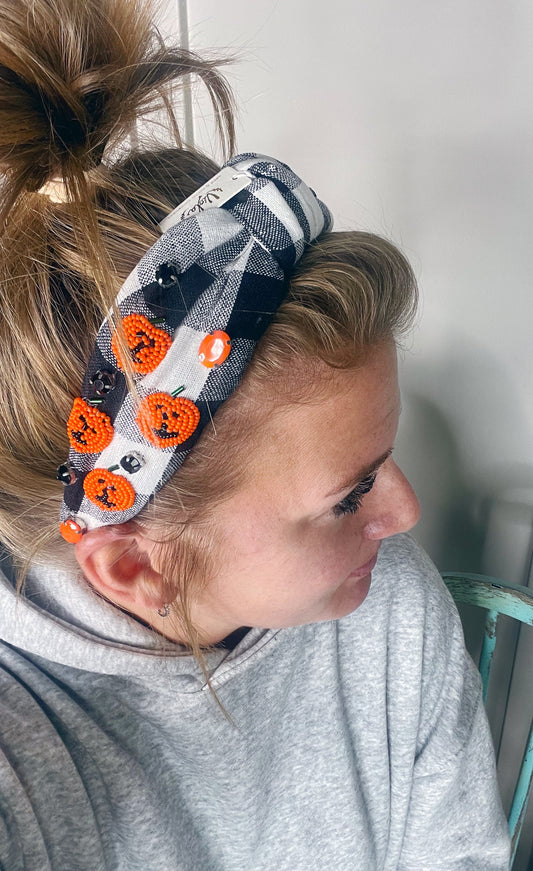 PUMPKIN CHECKERED HEADBAND