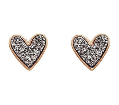 HEART DRUSY STONE POST EARRING