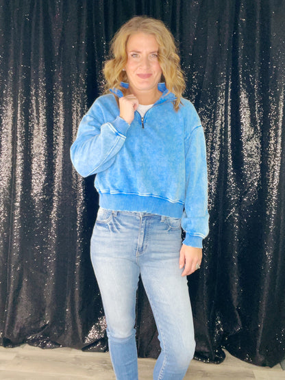 ACID WASH FLEECE HALF ZIP PULLOVER ‘BF