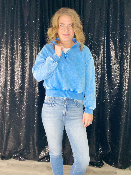 ACID WASH FLEECE HALF ZIP PULLOVER ‘BF