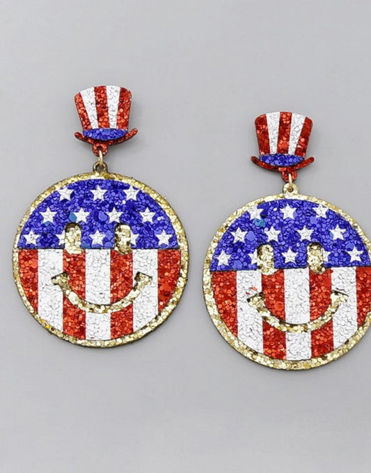 SMILEY FACE AMERICAN FLAG EARRING