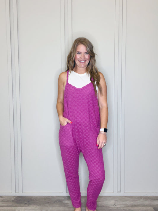 CHECK TEXTURED JUMPSUIT