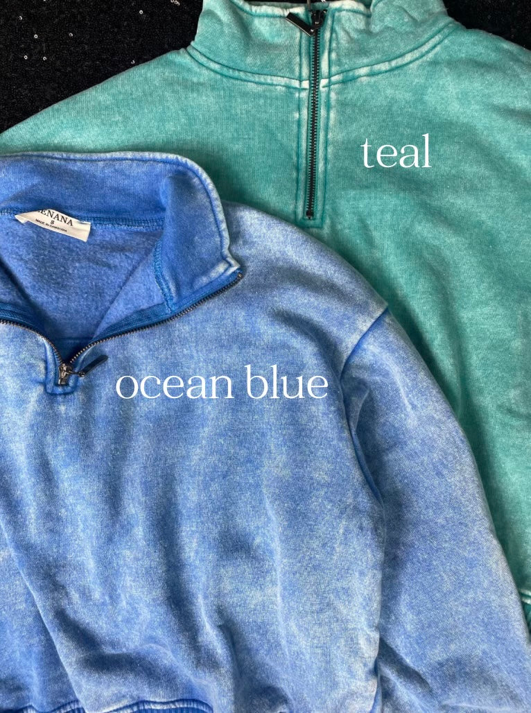 ACID WASH FLEECE HALF ZIP PULLOVER ‘BF