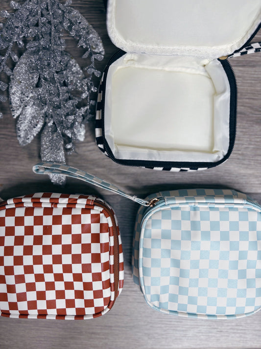 -BF- CHECKERED COSMETIC MAKEUP TRAVEL CASE
