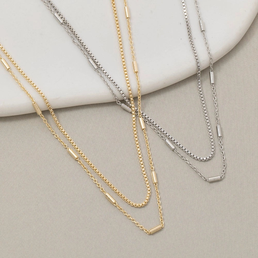 DOUBLE LAYER BAR CHAIN NECKLACE