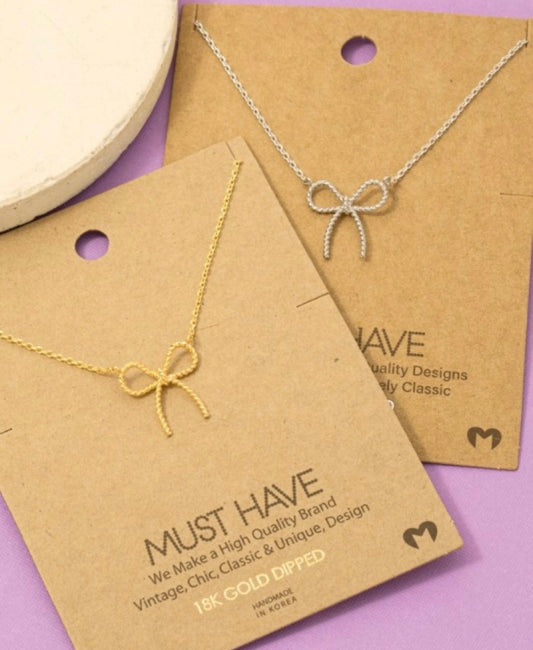 TEXTURED RIBBON BOW NECKLACE