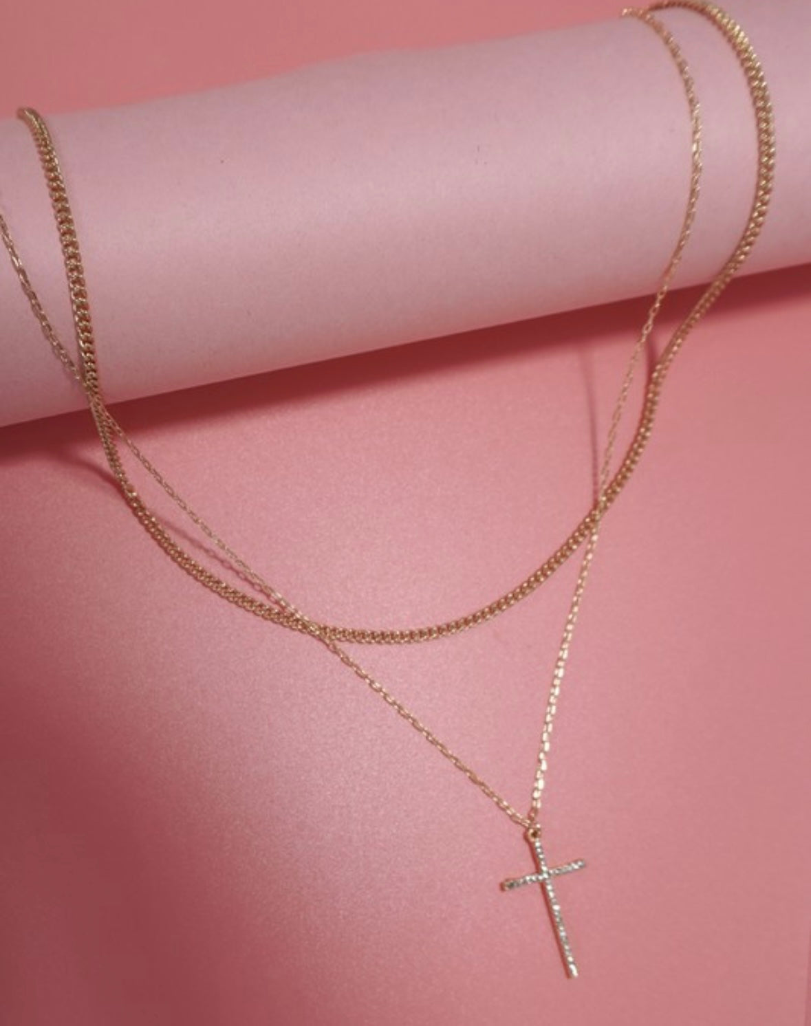 ::BF::DOUBLE LAYERED CROSS NECKLACE