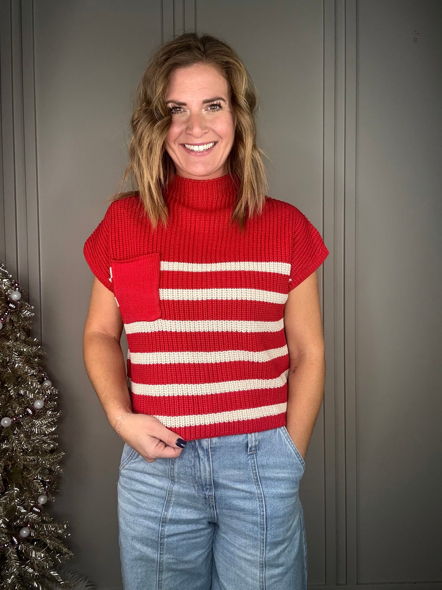 ::BF::SHORT SLEEVE STRIPE SWEATER