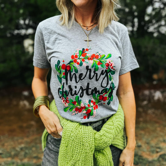 MERRY CHRISTMAS WREATH TEE