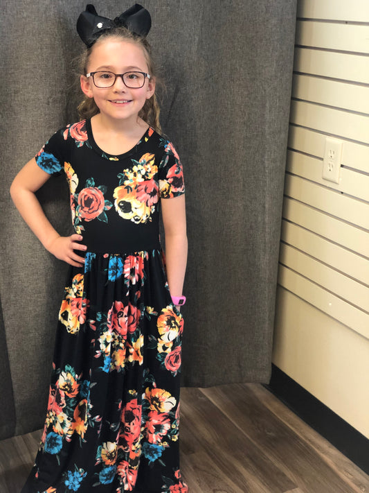 BLACK FLORAL MAXI {LITTLES}
