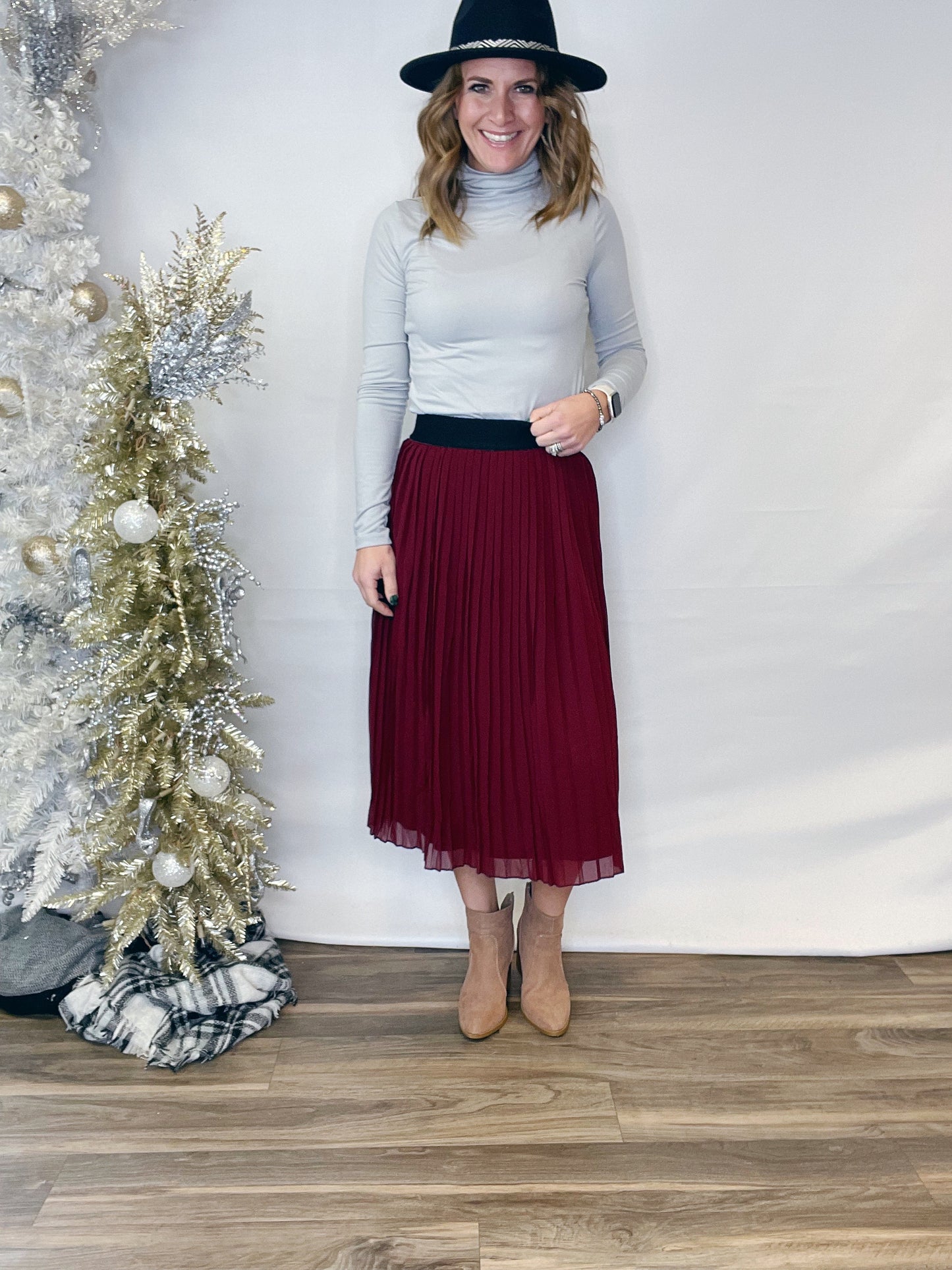 WOVEN CHIFFON HIGH WAIST PLEATED SKIRT