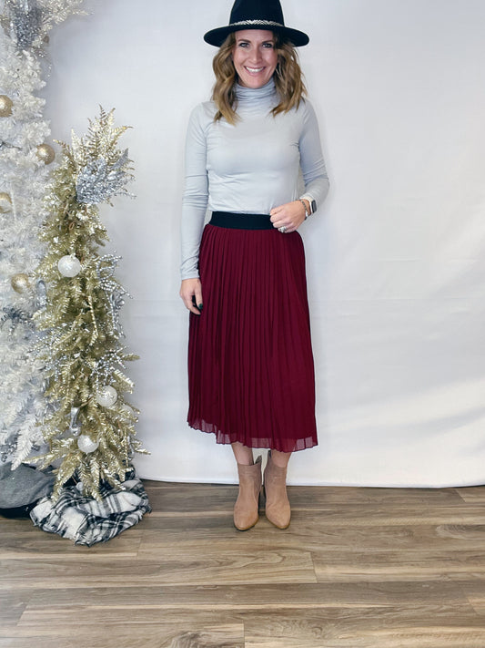 WOVEN CHIFFON HIGH WAIST PLEATED SKIRT