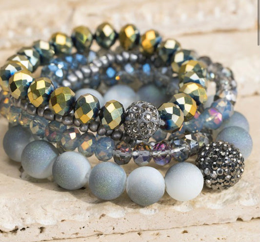 RHINESTONE BALL 5 SET STRETCH BRACELETS