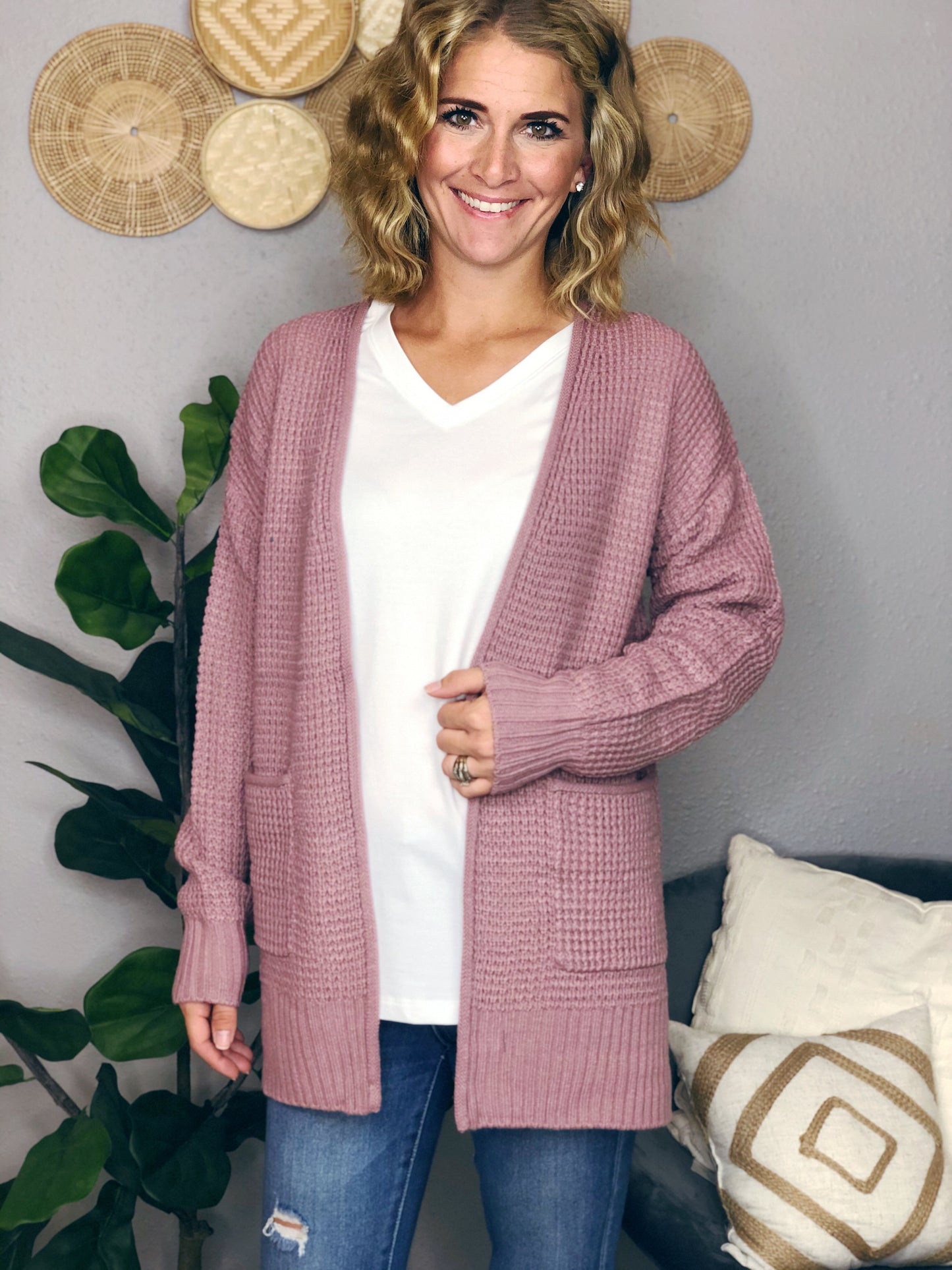 WAFFLE CARDIGAN W/ POCKET