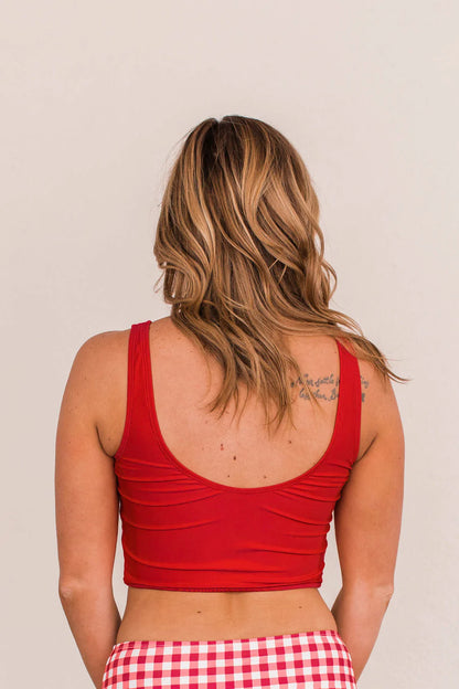 RED FRONT KNOT TANKINI SWIM TOP