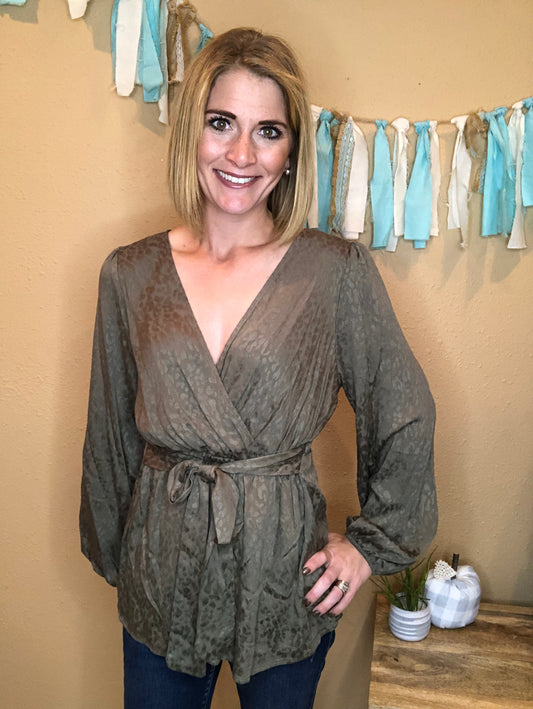 LEOPARD PRINT WRAP BLOUSE