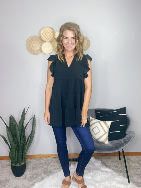 FLUTTER SLEEVE SHEER TUNIC TOP
