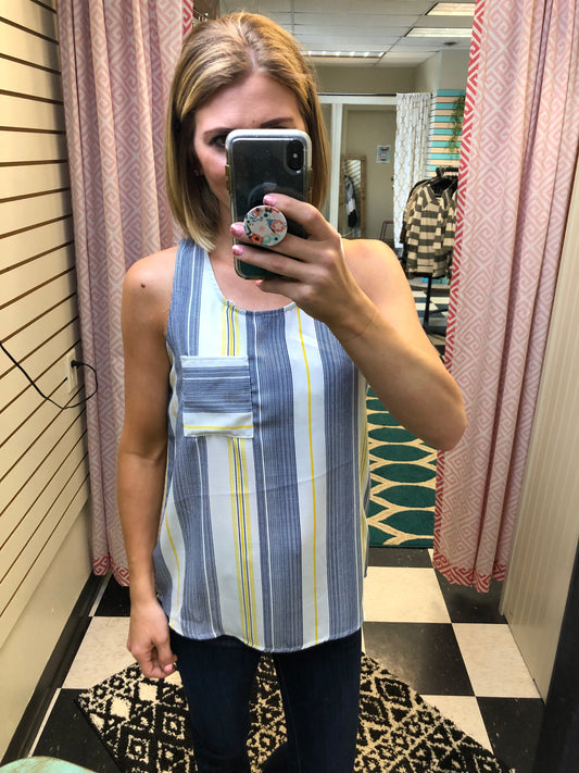 NAVY AND YELLOW STRIPED TANK