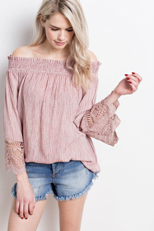 OFF THE SHOULDER TRIMMED SLEEVE TOP