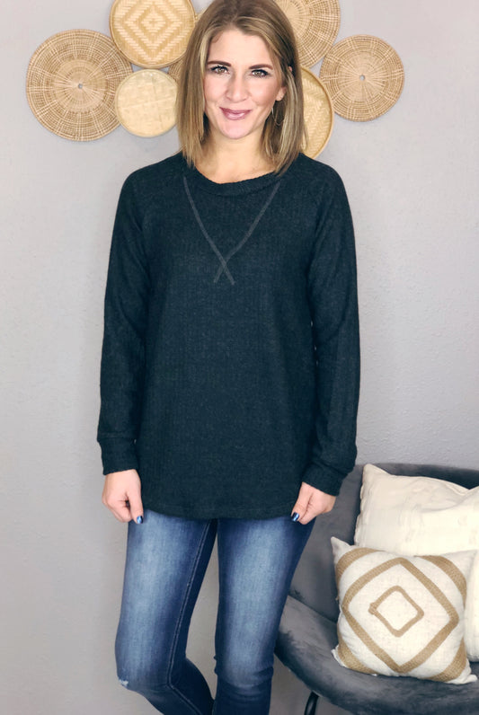 SOLID RIB-KNIT LONG SLEEVE