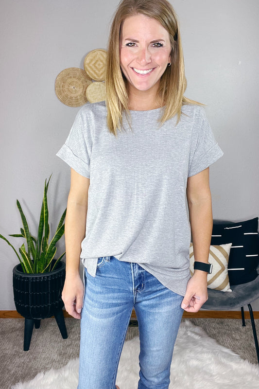 KNIT SIDE SLIT CUFFED SLEEVE TUNIC TOP