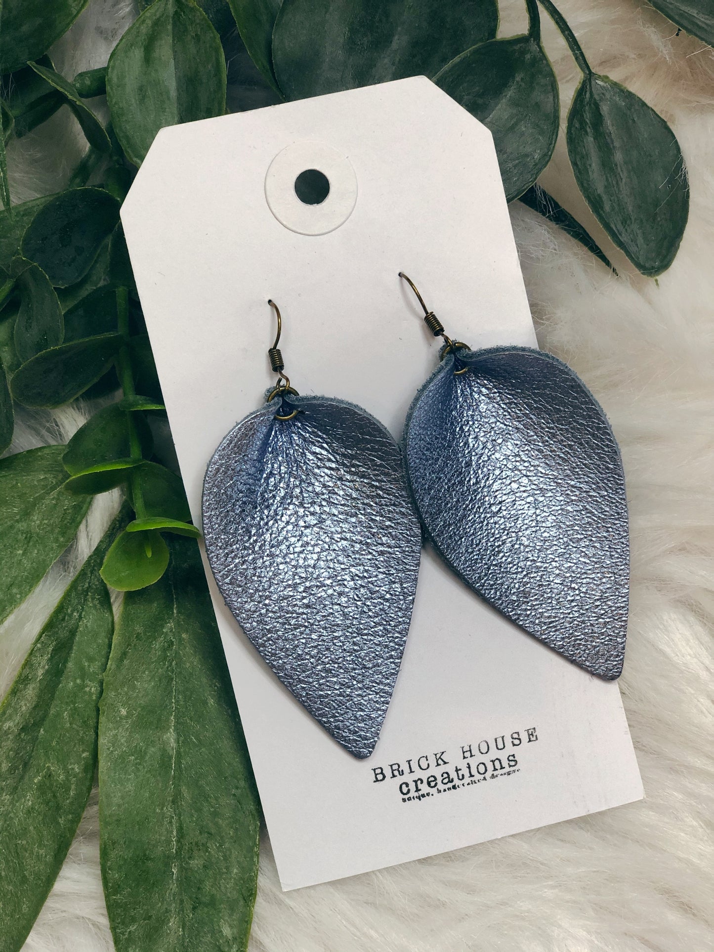 LIGHT BLUE LEATHER EARRING