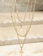 MULTI LAYER CROSS AND CIRCLE CHARM NECKLACE