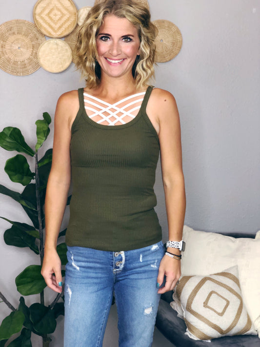 RIBBED SPAGHETTI STRAP TANK