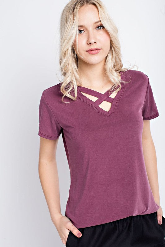WINE CRISS CROSS TEE