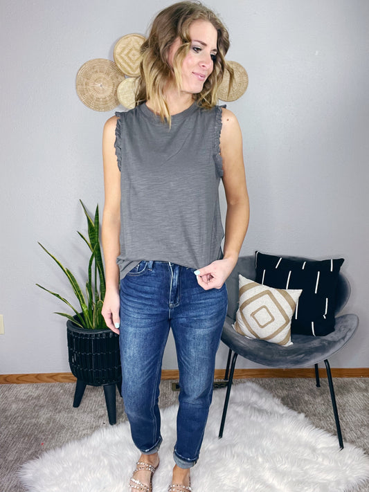 COTTON TANK WITH RUFFLE DETAIL