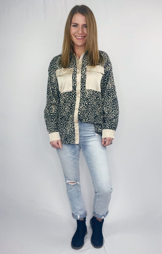 SILK LEOPARD BUTTON DOWN W/ POCKETS
