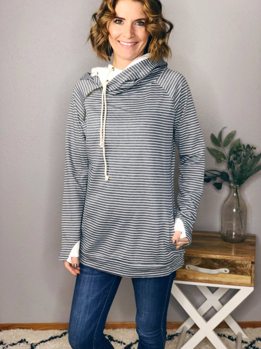 STRIPE DOUBLE HOODIE