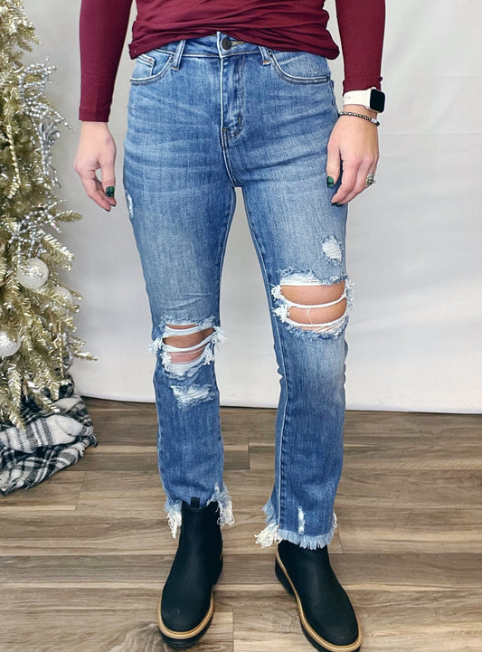 HIGH RISE DISTRESSED RISEN JEAN