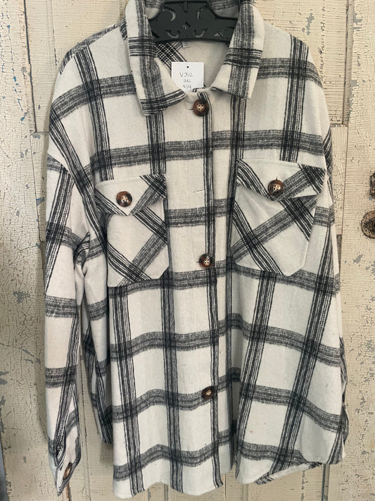 PLAID BUTTON DOWN BRUSHED JACKET