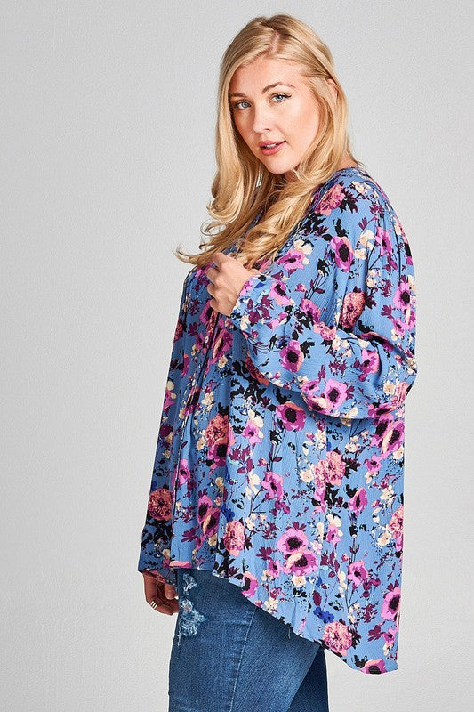 BUTTON-UP FLORAL PRINT TOP {EXTENDED SIZE}