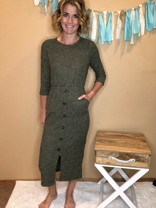BUTTON FRONT MIDI DRESS