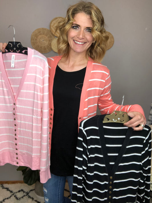 STRIPE SNAP CARDIGAN