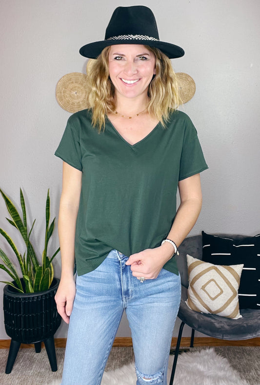 GREEN V NECK COTTON BASIC