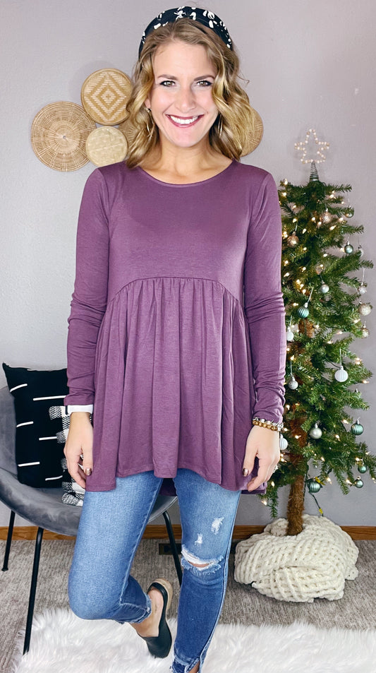 {BF} BASIC PEPLUM LONG SLEEVE TOP