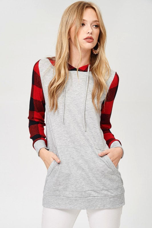 PLAID SLEEVE HOODIE