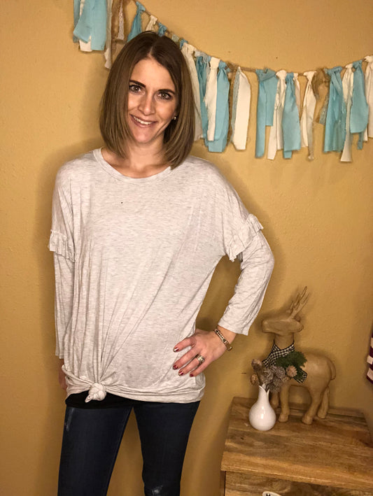 GREY RUFFLE SLEEVE